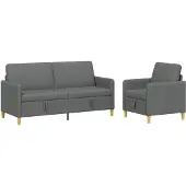 vidaXL Ensemble de canapés avec rangement, 2 pièces, polyester gris foncé