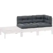 vidaXL Ensemble salon de jardin 3 pièces avec coussins blanc pin massif