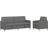 vidaXL Ensemble de canapés avec rangement, 2 pièces, polyester gris foncé