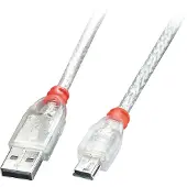 Lindy Câble USB 2.0 A/Mini-B. Transparent. 3.00m