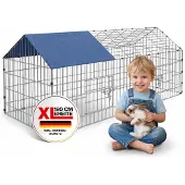 Cadoca Enclos pour lapin bleu cage à lapin parc à lapin métal extérieur 180x75 cm Toit Amovible avec bâche protection UV