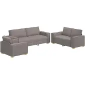 vidaXL Canapé 3 pièces Taupe 220 x 80 x 84 cm Tissu mélangé lin
