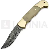 Damascus Couteau pliant Lockback Bone