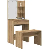 vidaXL Ensemble de coiffeuse avec lampes LED Chêne Artisan Matériau dérivé du bois