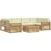 vidaXL Ensemble de salon de jardin 7 pièces, blanc et crème