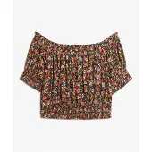 Superdry Femme Haut Court à Manches Courtes Smocké Marron, Vert et Rouge Imprimée Floral, Taille: 36 Taille: 36