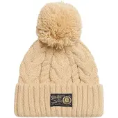 Superdry Femme Tricot Bonnet épais en Maille Torsadée, Beige