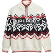Superdry pour femme. W6110660A Pull Intarsia beige (S), Casuel, Coton