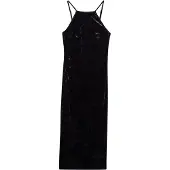 Superdry pour femme. W8011985A Robe midi en velours avec dos en dentelle (S), Casuel, Fête, Violet, Polyester, Sans manches / bretelles