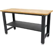 HBM établi réglable en hauteur 160 cm, plan de travail en bois massif, noir