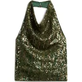 Superdry Femme Top à Sequins Col Bénitier Vert Taille: 42