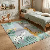 Little Olly Tapis enfant - Jungle Giraffe Multicolore | 80x150 cm | Rectangulaire | Pile courte