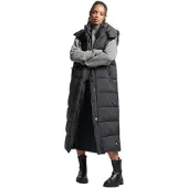 Superdry pour femme. W5011444A Gilet à capuche Ripstop long noir (S), Casuel, Polyester