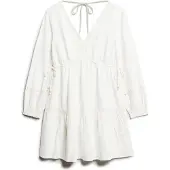 Superdry Dames Blanc Robe Courte A Manches Longues et Volants Ibiza, Taille: 40