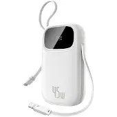 Baseus Batterie externe 20000 mAh EnerFill FC31, 45W, USB-C, Lightning, USB-A, câbles intégrés, affichage LED, blanc