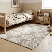 Little Olly Tapis chambre d'enfant - Bowie Flower Taupe | 120x170 cm | Rectangulaire | Pile haute