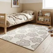 Little Olly Tapis chambre d'enfant- Bowie Flower Crème | 140x200 cm | Rectangulaire | Pile haute