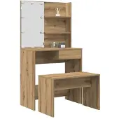 vidaXL Ensemble de coiffeuse avec lampes LED Chêne Artisan Matériau dérivé du bois