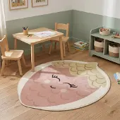 Little Olly Tapis pour enfants lavable – Berry Fraise Rose | Ø 80 cm | Irréguliers | Pile courte