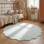 Little Olly Tapis rond lavable - Cloudy Dots Menthe | Ø 120 cm | Rond | Pile courte
