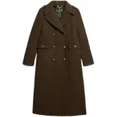 Superdry pour femme. W5011889A Manteau en laine marron à double boutonnage (L), Casuel, Polyester