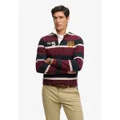 Superdry pour homme. M1110483A Polo rugby Double Emblem Stripe Rugby grenat (M), Casuel, Coton, Manche longue