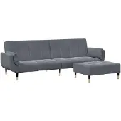 vidaXL Canapé-lit à 2 places avec repose-pied gris foncé velours