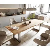 DELIFE Table-à-manger Edge 260x100 XL acacia nature acier inoxydable large Live-Edge