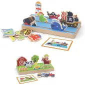 Viga Puzzle d'apprentissage à distance en bois Viga 2 en 1 : La ferme et la mer