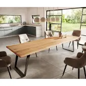 DELIFE Table-à-manger Edge 300x100 XL acacia nature métal incliné Live-Edge