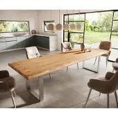 DELIFE Table-à-manger Edge 300x100 XL acacia nature acier inoxydable mince Live-Edge