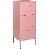 Beliani Armoire 3 Tiroirs En Acier Rose Pêche Wostok