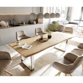 DELIFE Table-à-manger Edge 260x100x2,5-3 chêne nature acier inoxydable mince Live-Edge