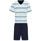 Hajo Pyjama court aqua / bleu foncé / gris chiné / blanc