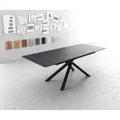 DELIFE Table-à-manger Edge 180-220x100cm Laminam céramique gris pieds milieu croisé noir