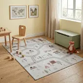 Little Olly Tapis voiture enfant - Rocky Ride Blanc | 80x150 cm | Rectangulaire | Tissage plat