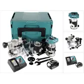 Makita DRT 50 RF1J X2 Affleureuse multifonctions sans fil, sans balai,18 V Li-Ion - avec module de fraisage + 1x Batterie 3 Ah + Chargeur + Makpac