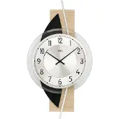 AMS 9551 Horloge murale à quartz analogique moderne bois optique Sonoma avec ardoise et verre