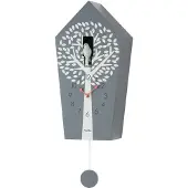 AMS 7287 Coucou Horloge murale à quartz avec pendule rouge gris avec motif arbre Horloge à pendule