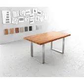 DELIFE Table-à-manger Edge 160x90cm XL acacia nature acier inoxydable mince Live-Edge