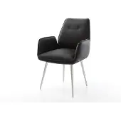 DELIFE Chaise-de-salle-à-manger Zoa-Flex cuir de vache noir 4 pieds coniques acier inoxydable brossé ressorts ensachés