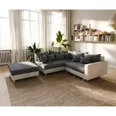DELIFE Canapé-d'angle Clovis blanc noir modulaire accoudoir Tabouret Pouf Gauche