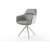 DELIFE Chaise-de-salle-à-manger Pejo-Flex velours gris pied croisé angulaire acier inoxydable brossé ressorts ensachés