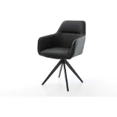 DELIFE Chaise-de-salle-à-manger Pejo-Flex cuir de vache noir pied croisé angulaire noir ressorts ensachés