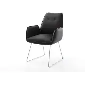 DELIFE Chaise-de-salle-à-manger Zoa-Flex cuir de vache noir pied trapèze acier inoxydable brossé ressorts ensachés