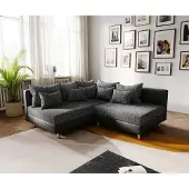 DELIFE Canapé d'angle Clovis noir ottoman gauche modulable et extensible