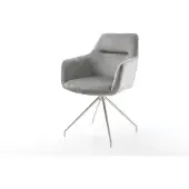 DELIFE Chaise-de-salle-à-manger Pejo-Flex velours gris pied croisé conique acier inoxydable brossé ressorts ensachés