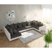 DELIFE Canapé Clovis XL blanc noir avec accoudoir modulaire