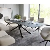 DELIFE Table-à-manger Edge 300x100cm Laminam céramique gris pieds milieu croisé noir