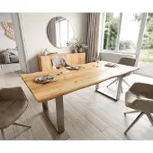 DELIFE Table-à-manger Edge 200x100x2,5-3 chêne nature acier inoxydable mince Live-Edge